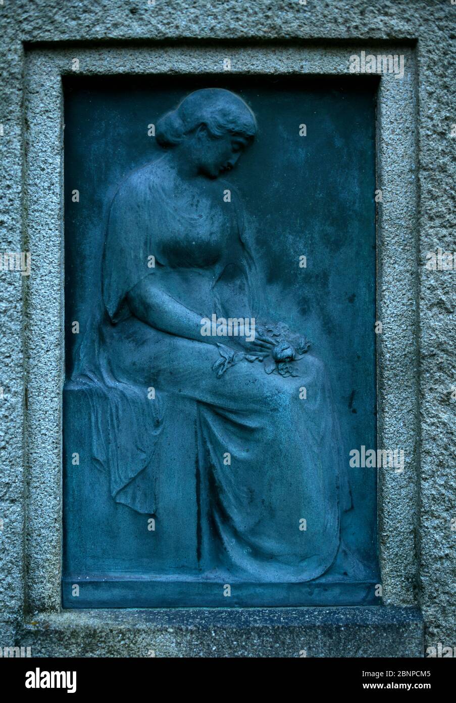Portrait of a woman on tombstone, mourning, old cemetery, Fellbach, Baden-Württemberg, Germany Stock Photo