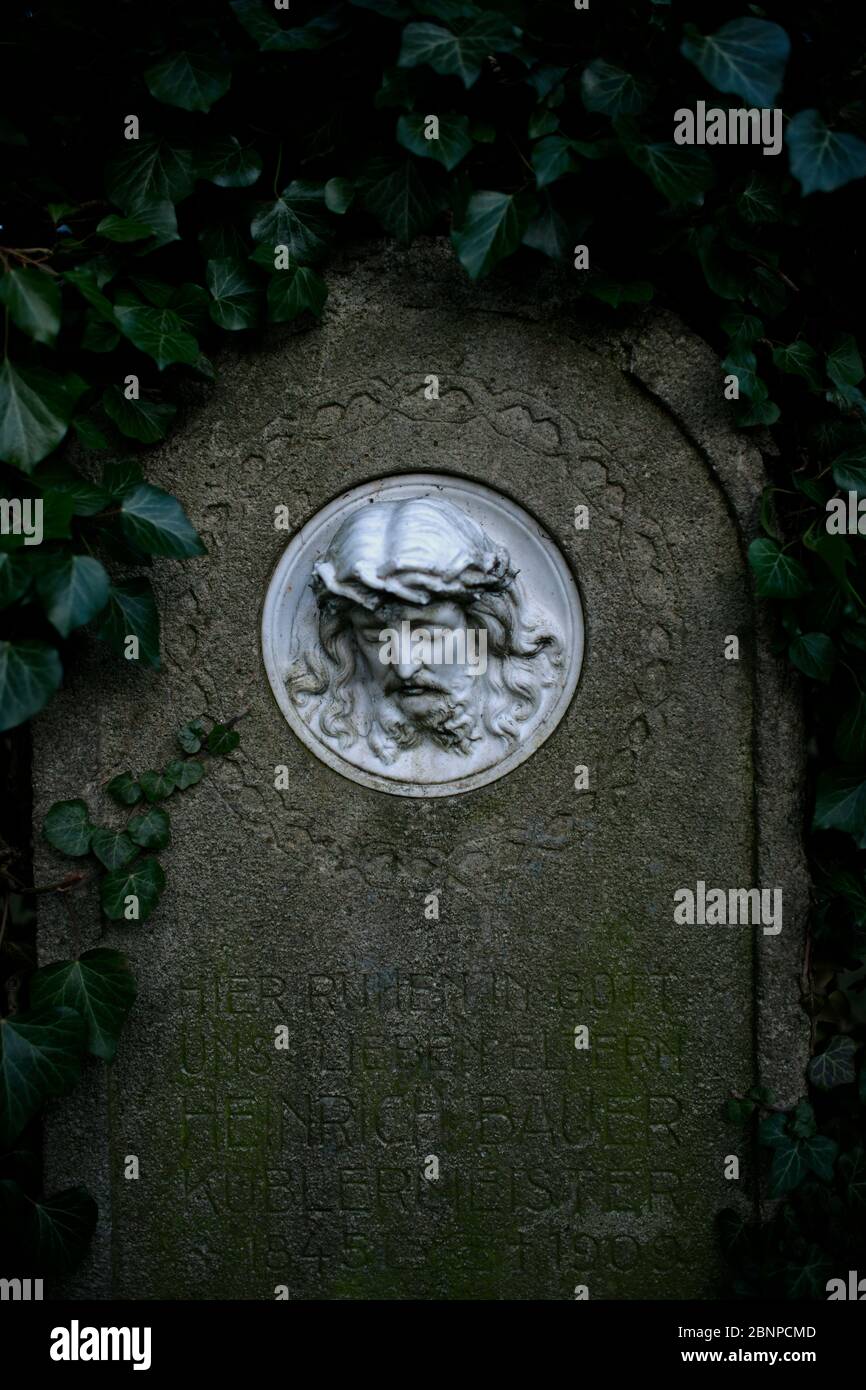 Gravestone for parents, old cemetery, Fellbach, Baden-Württemberg, Germany Stock Photo