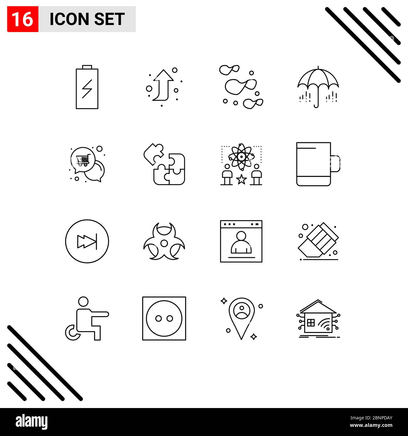 16 Outline concept for Websites Mobile and Apps offer, mail, chips, spring, rain Editable Vector Design Elements Stock Vector