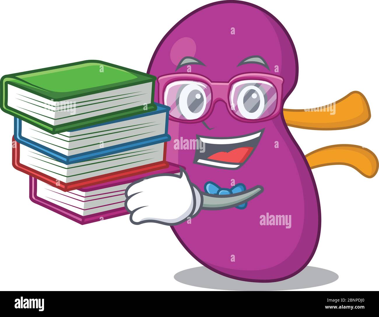 A diligent student in kidney mascot design concept read many books Stock Vector