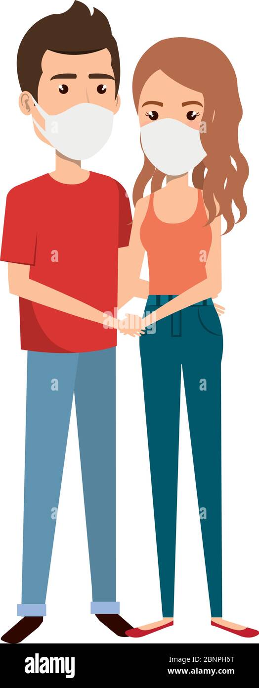 young couple using face mask isolated icon Stock Vector Image & Art - Alamy