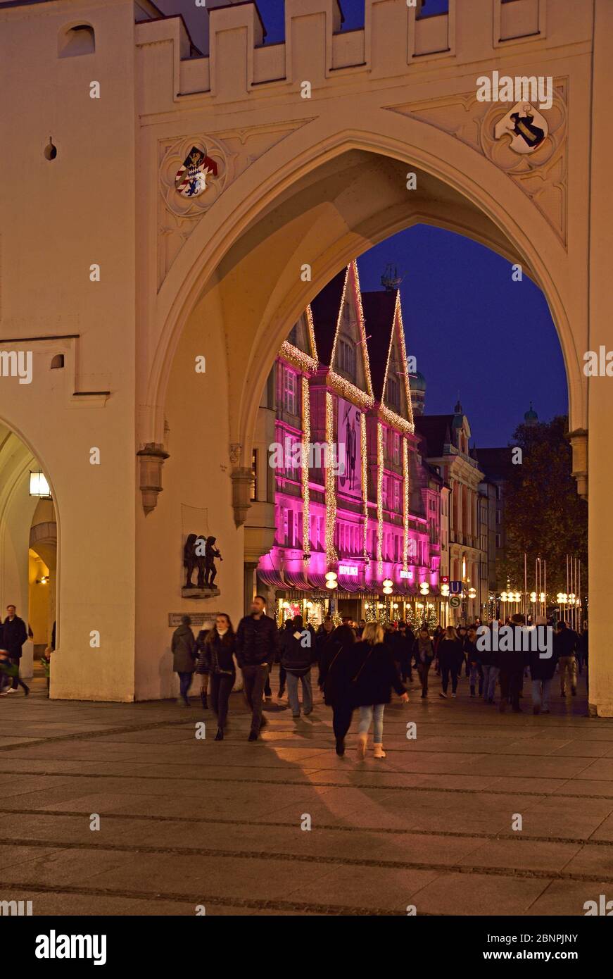 Europe, Germany, Bavaria, Munich, City, Stachus, Karlstor, view into ...