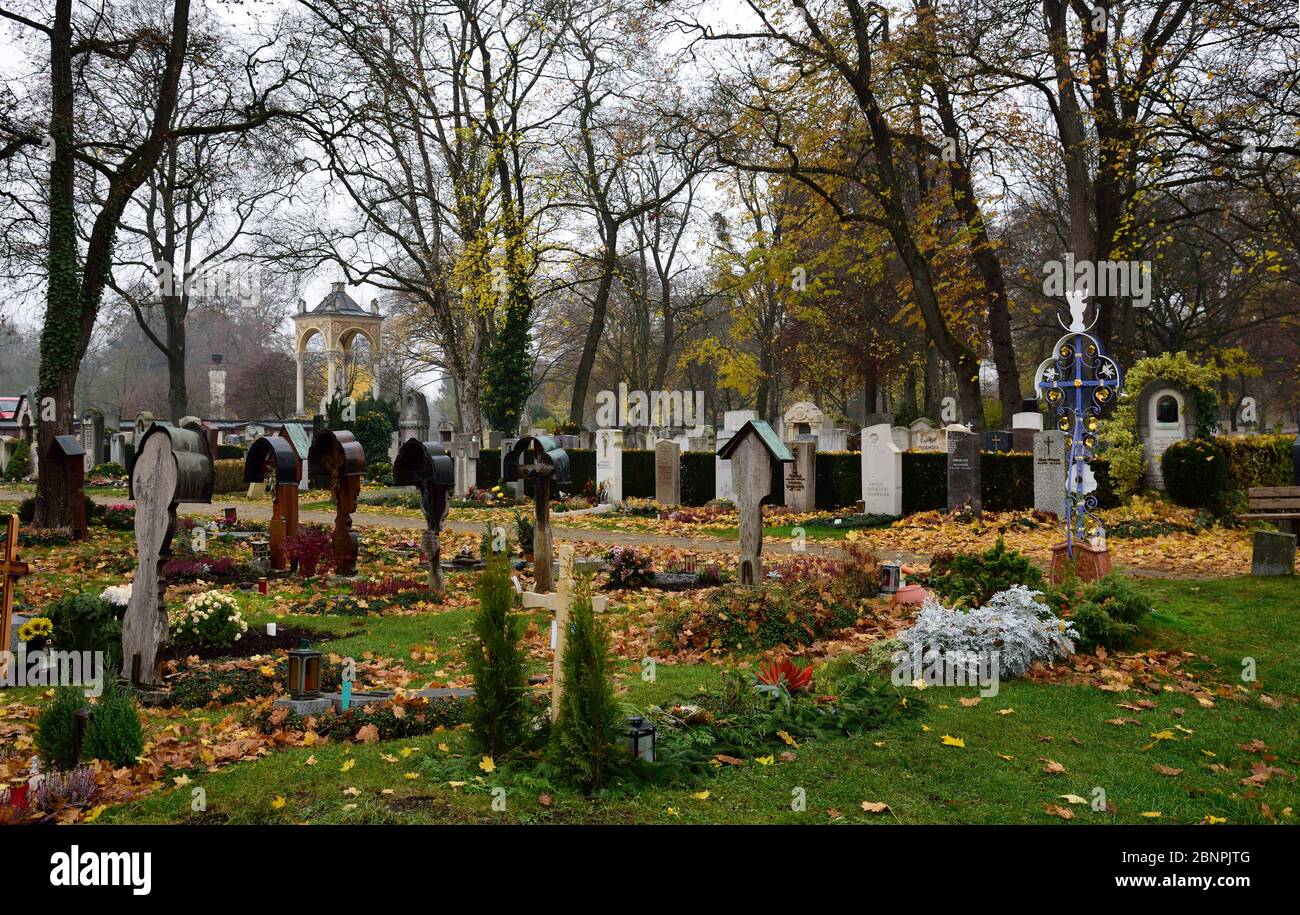 Europe, Germany, Bavaria, Munich, Westfriedhof, burial ground, typical crosses, Stock Photo