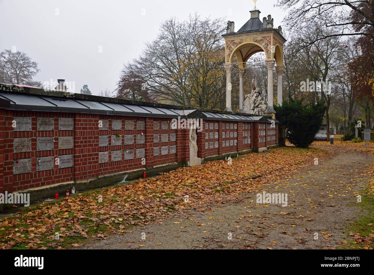 Europe, Germany, Bavaria, Munich, Westfriedhof, columbarium, urn wall, small temple, Stock Photo