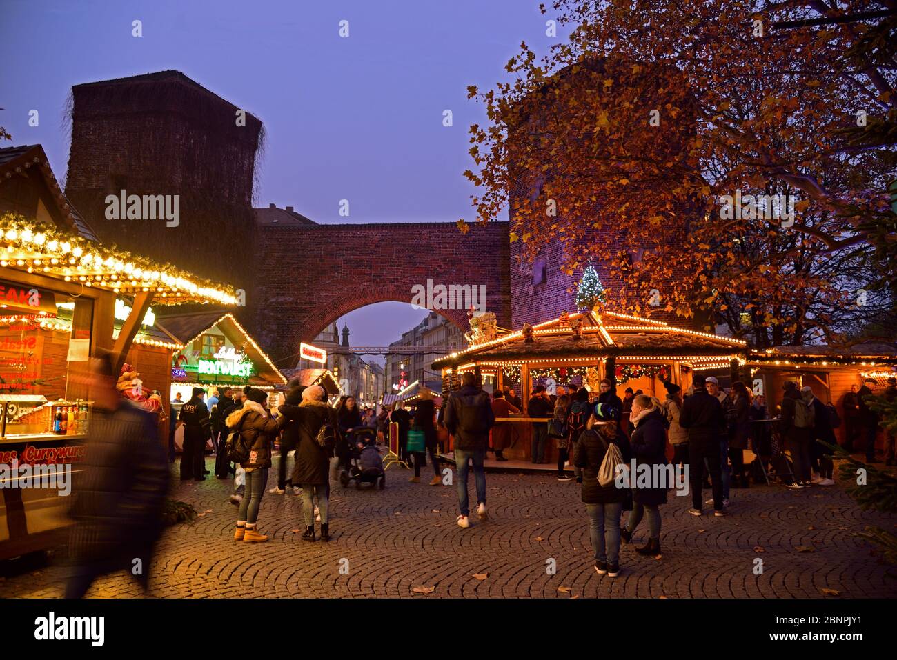 Europe, Germany, Bavaria, Munich, Christmas, Sendlinger Tor, Christmas market, view into Sendlinger Strasse, Stock Photo