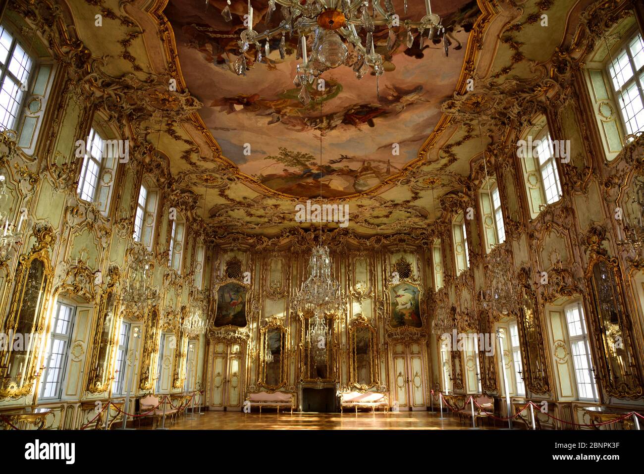 Europe, Germany, Bavaria, Swabia, Augsburg, Schaetzler-Palais, Rococo style, built 1765 to 1770, large ballroom, ceiling painting, Stock Photo