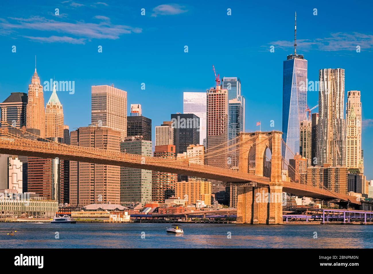 Lower Manhattan and Brooklyn Bridge, New York City, USA Stock Photo