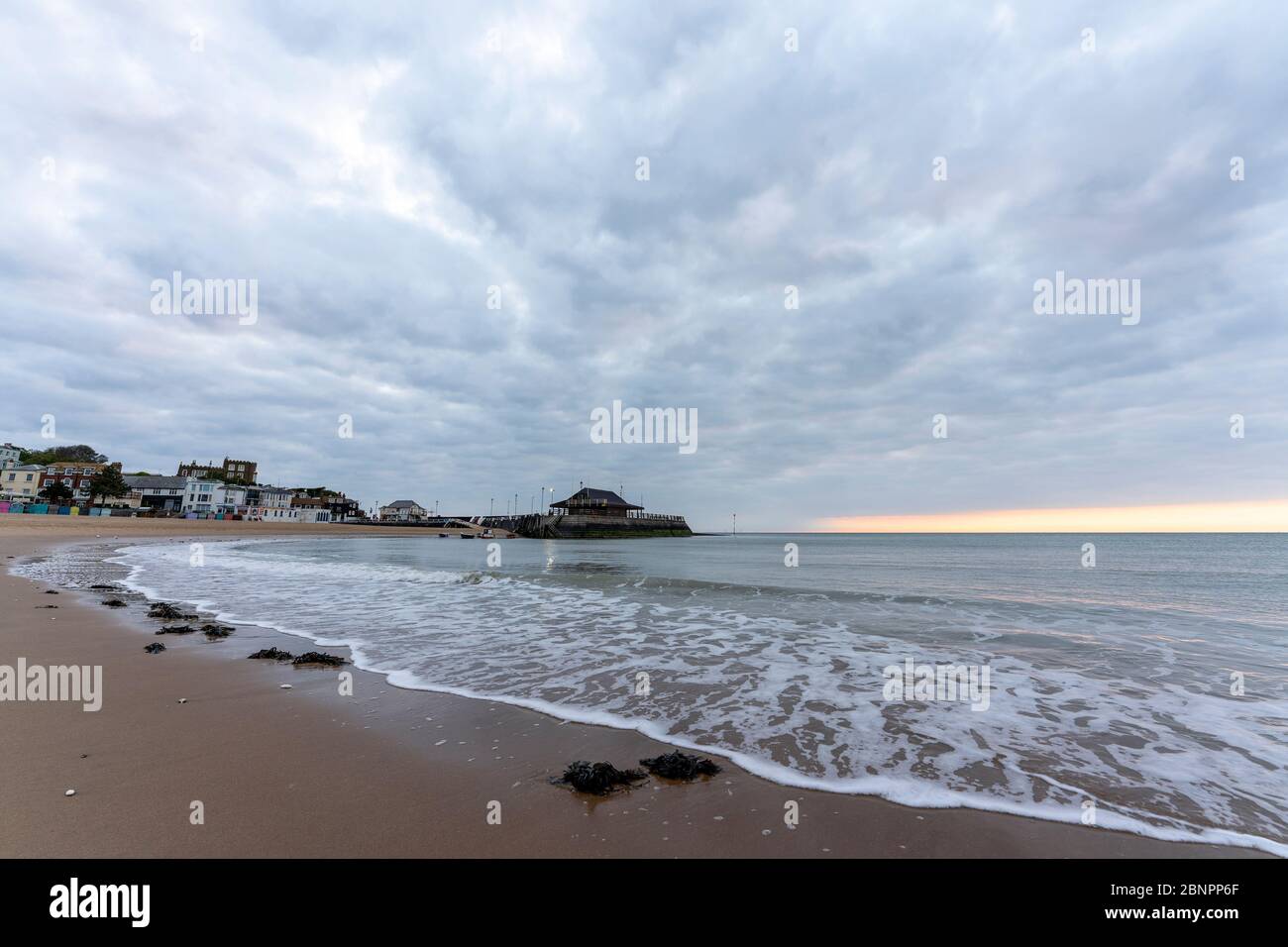 Shoreline along the beach at Viking Bay, Broadstairs, with the tide