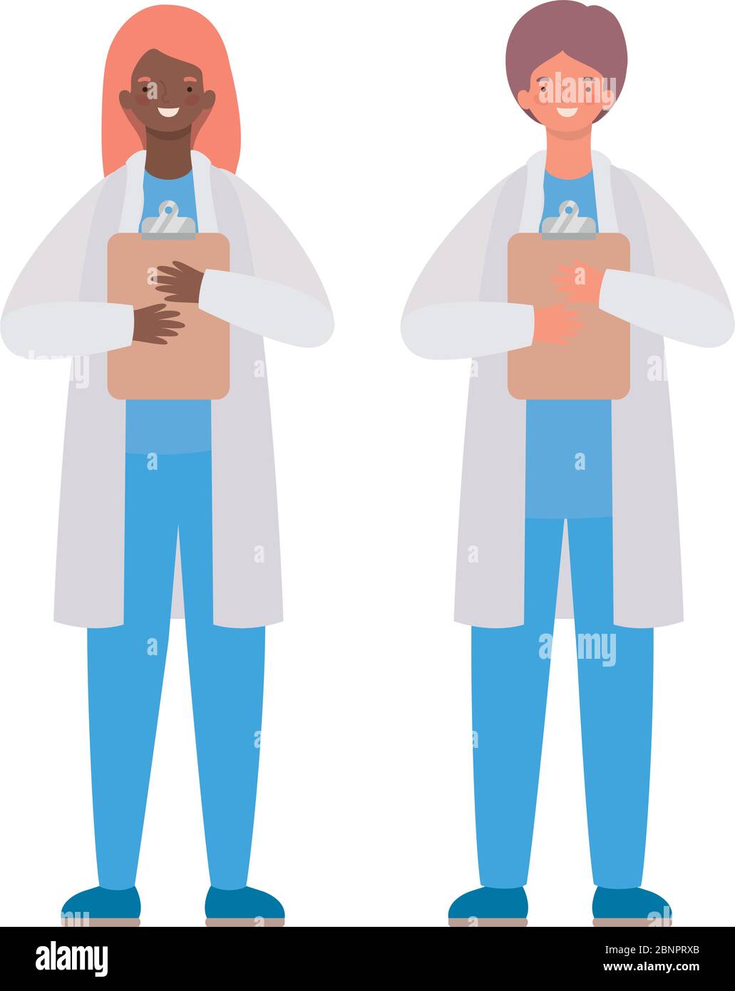 Woman and man doctor with uniform and medical history vector design ...