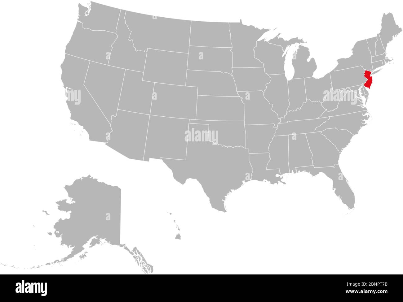 New jersey highlighted on USA political map. Gray background Stock