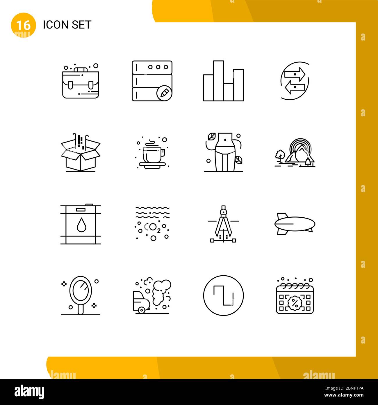 Outline Pack of 16 Universal Symbols of box, money, chart, exchang