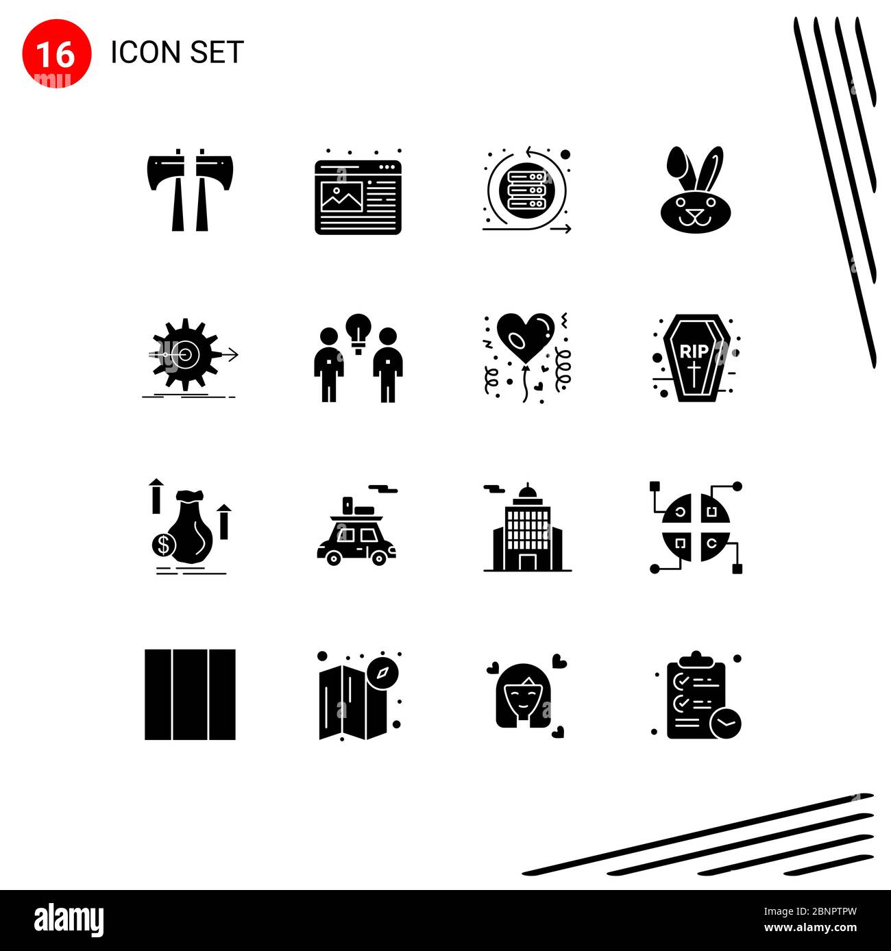 Modern Set of 16 Solid Glyphs and symbols such as work, performance, iteration, rabbit, bynny Editable Vector Design Elements Stock Vector