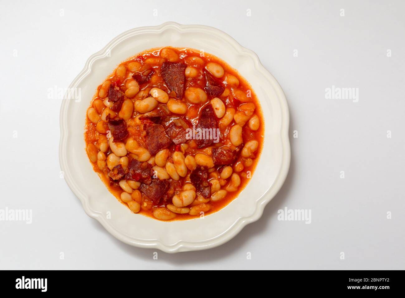 Top viewe Turkish foods; dried beans (kuru fasulye) on white background Stock Photo
