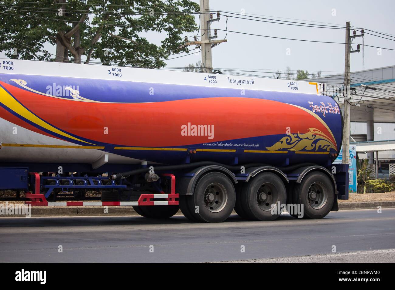 Chiangmai, Thailand -  April 14 2020: Oil Truck of Star Synergy Logistic  Oil transport Company. On Truck on road no.1001, 8 km from Chiangmai city. Stock Photo