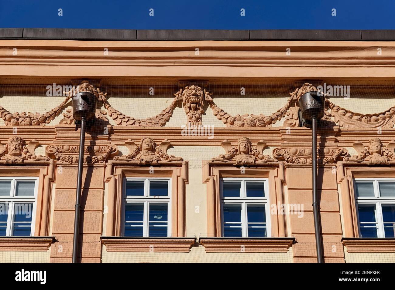 Austria, Tyrol, Innsbruck, Art Nouveau house, row of windows, detail Stock Photo