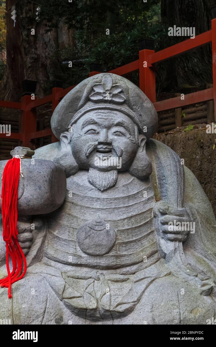 Japan, Honshu, Tochigi Prefecture, Nikko, Futarasan Shrine, Statue of Daikokuten, God of Wealth and Prosperity Stock Photo