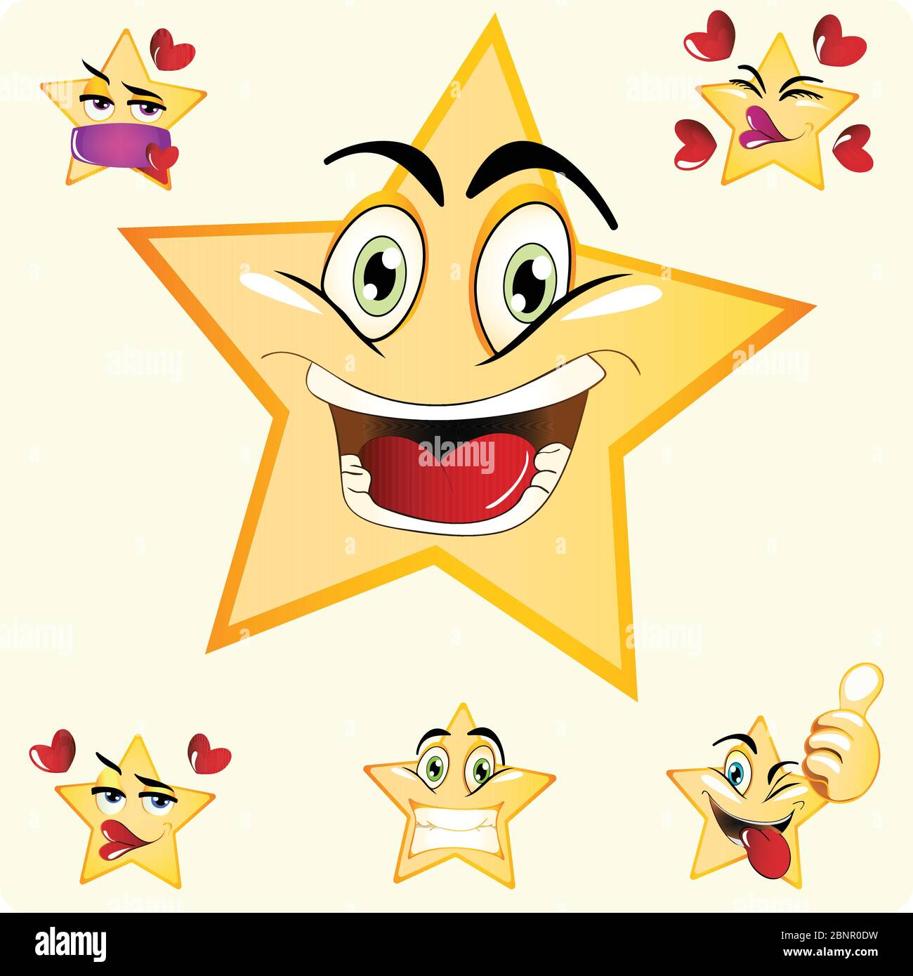 Illustration of New Smile Star emoji Set. Stock Vector Icon. Light Background. Stock Vector