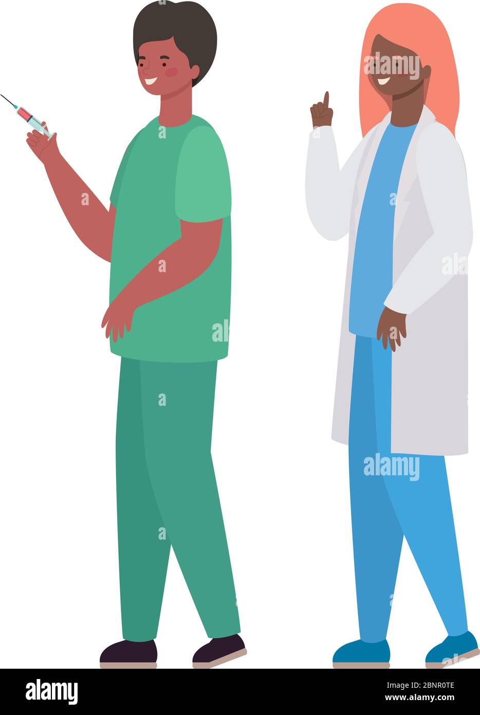 Woman and man doctor with uniform and injection vector design Stock ...