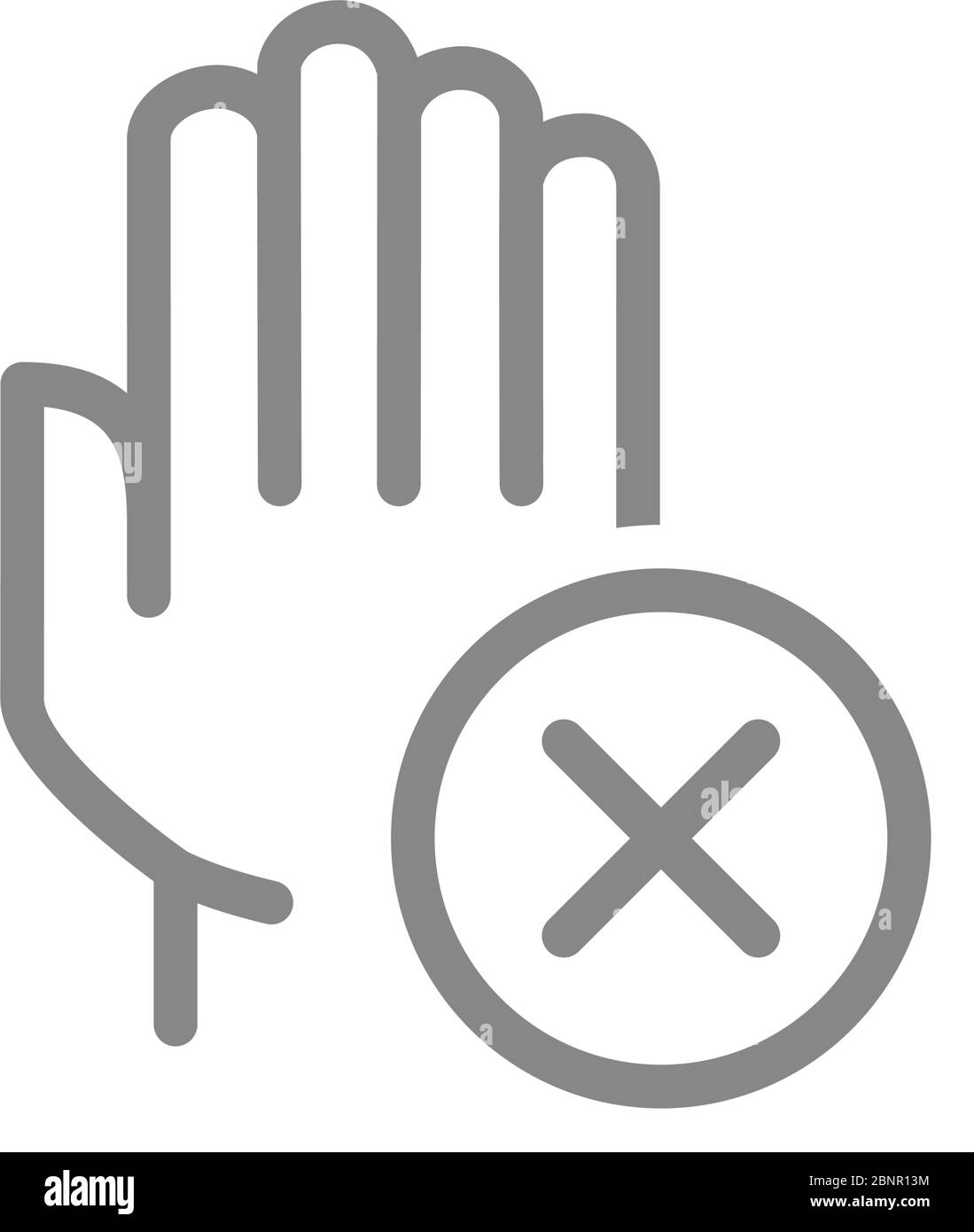 Hand with cross checkmark line icon. Hygiene, human protection, upper