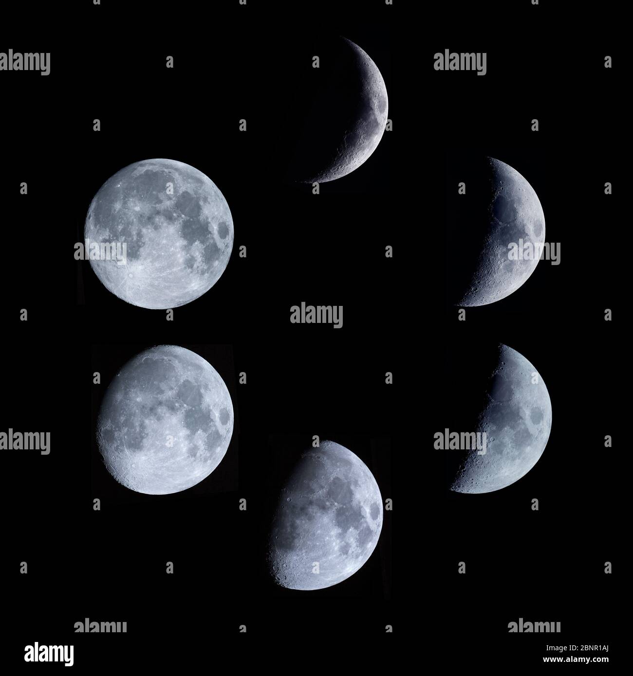 Phases of the Moon sequence of images in a circle, London UK (NOTE: see ...