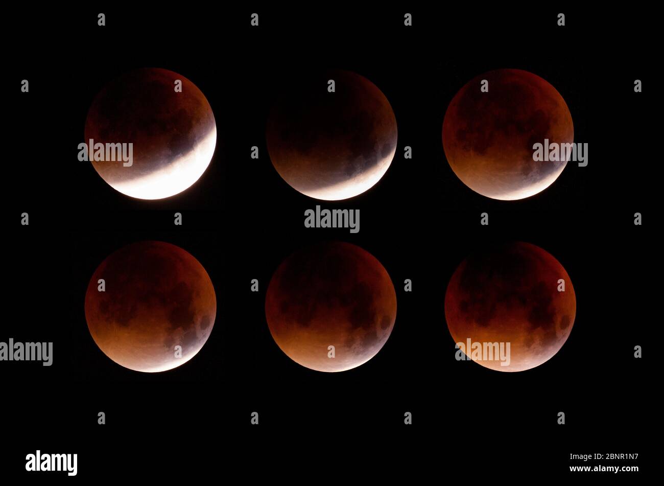 London, UK. 28th October 2015. Total lunar eclipse sequence. Stock Photo