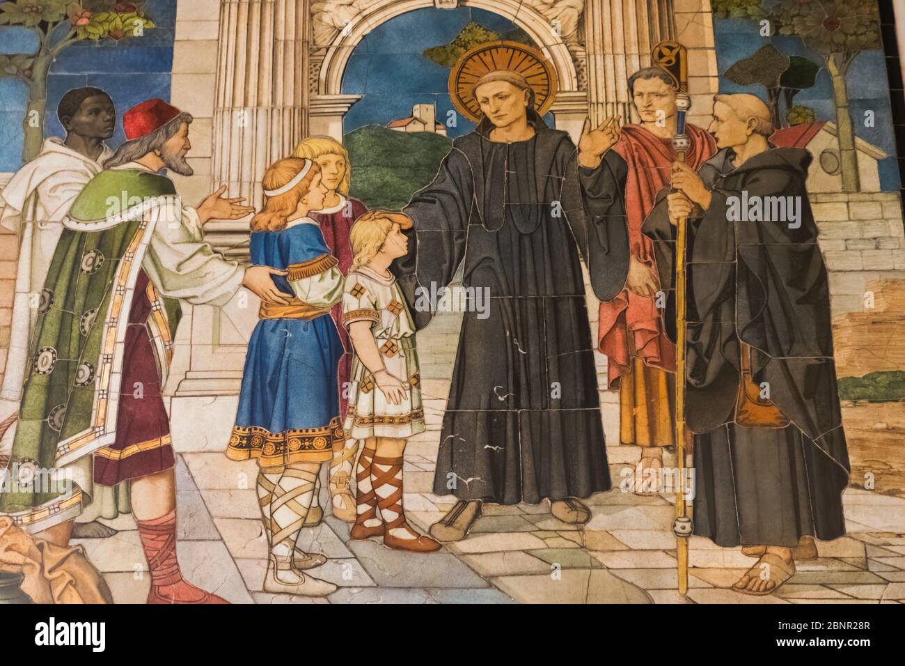 England, London, Westminster, Westminster Cathedral, Chapel of St Gregory and St Augustine, Painting depicting The Introduction of the Gospel to England Stock Photo