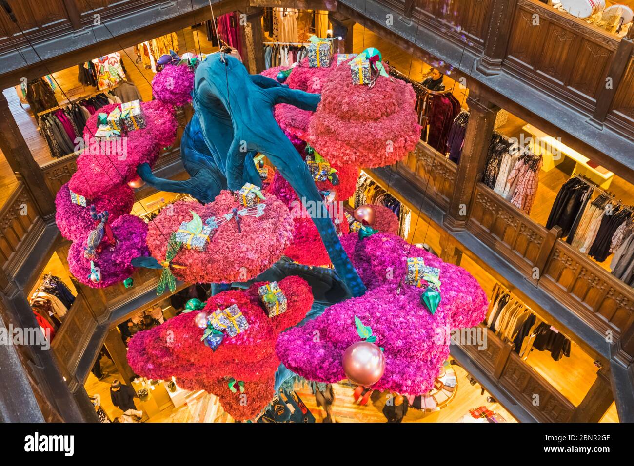 England, London, Regent Street, Liberty Department Store, Interior View of Christmas Decorations Stock Photo