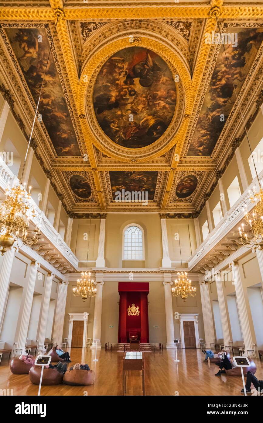 England, London, Westminster, Whitehall, The Banqueting Hall designed by Inigo Jones with Ceiling Paintings by Rubens Stock Photo