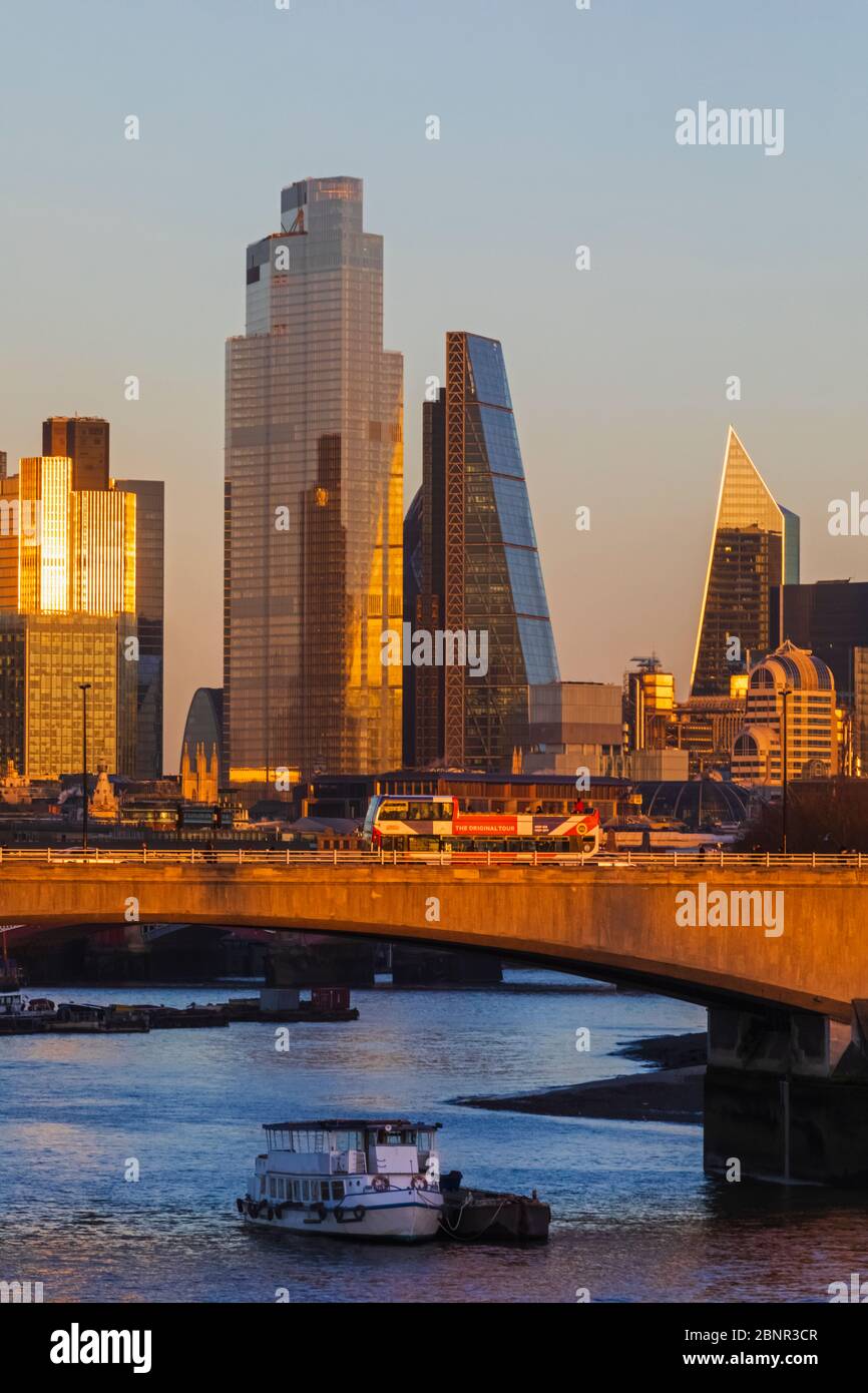 England, London, Waterloo Bridge and The City of London Modern Skyline Stock Photo