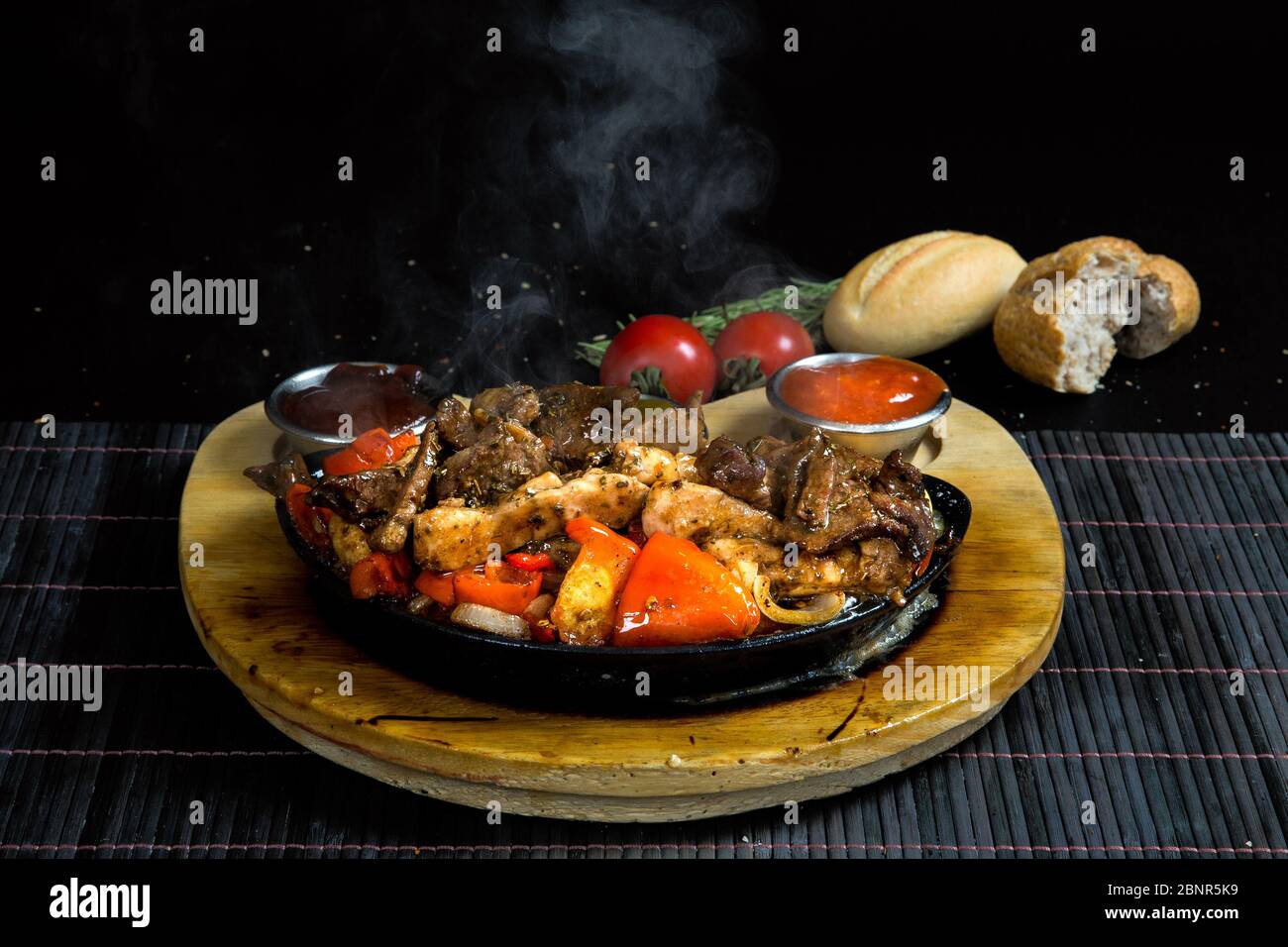 front view food on wooden table Stock Photo - Alamy