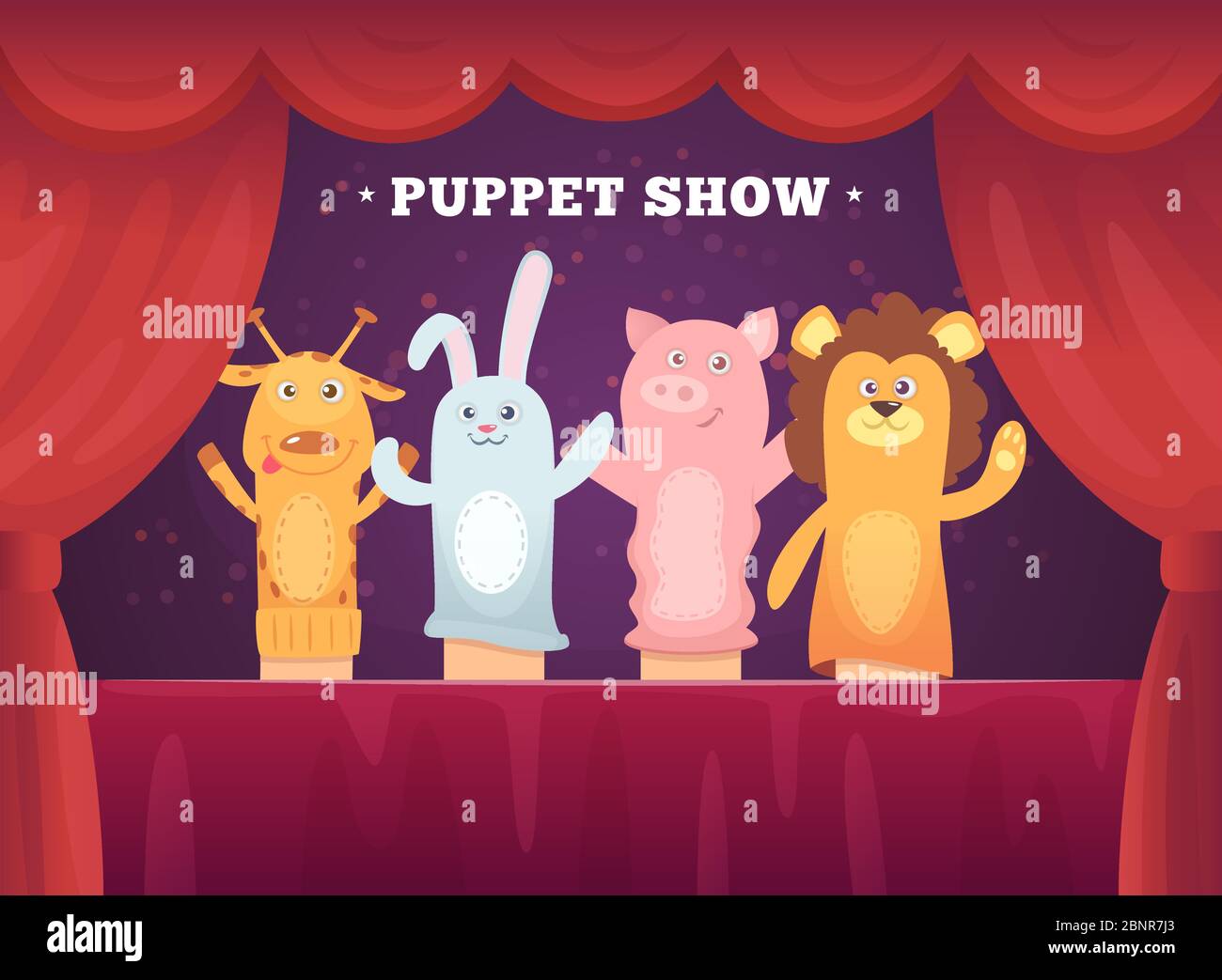 Children perform puppet show on stage Royalty Free Vector