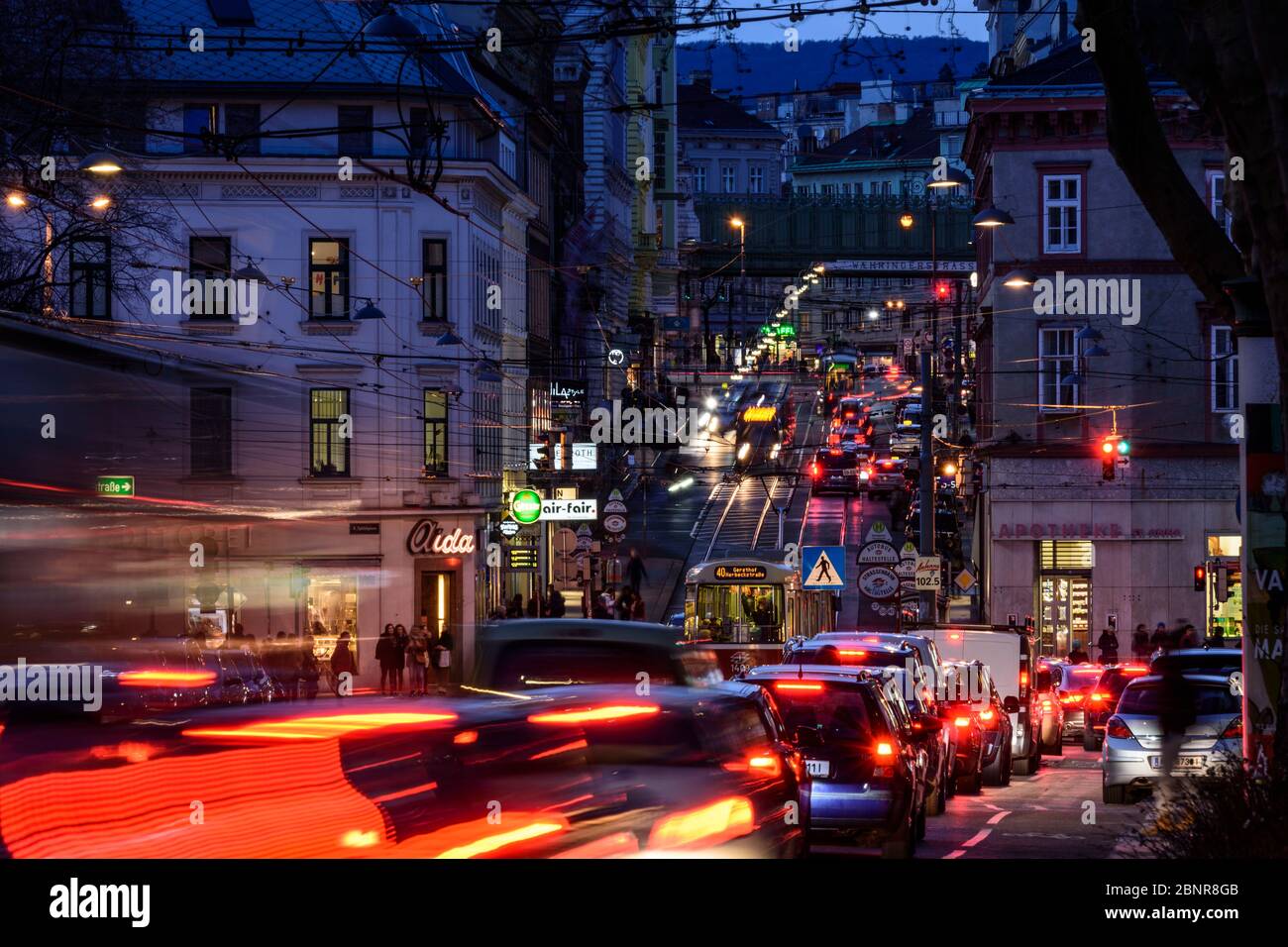 Vienna, tram, cars, heavy traffic, rush hour, Währinger Straße, 09. Alsergrund, Austria Stock Photo