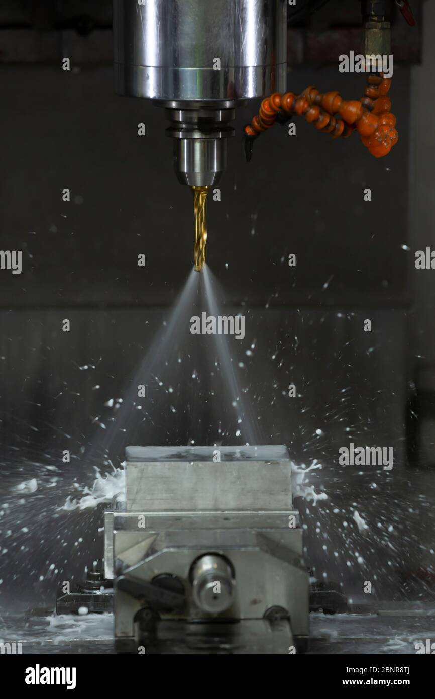 Metalworking CNC milling machine. Cutting metal modern processing technology Stock Photo