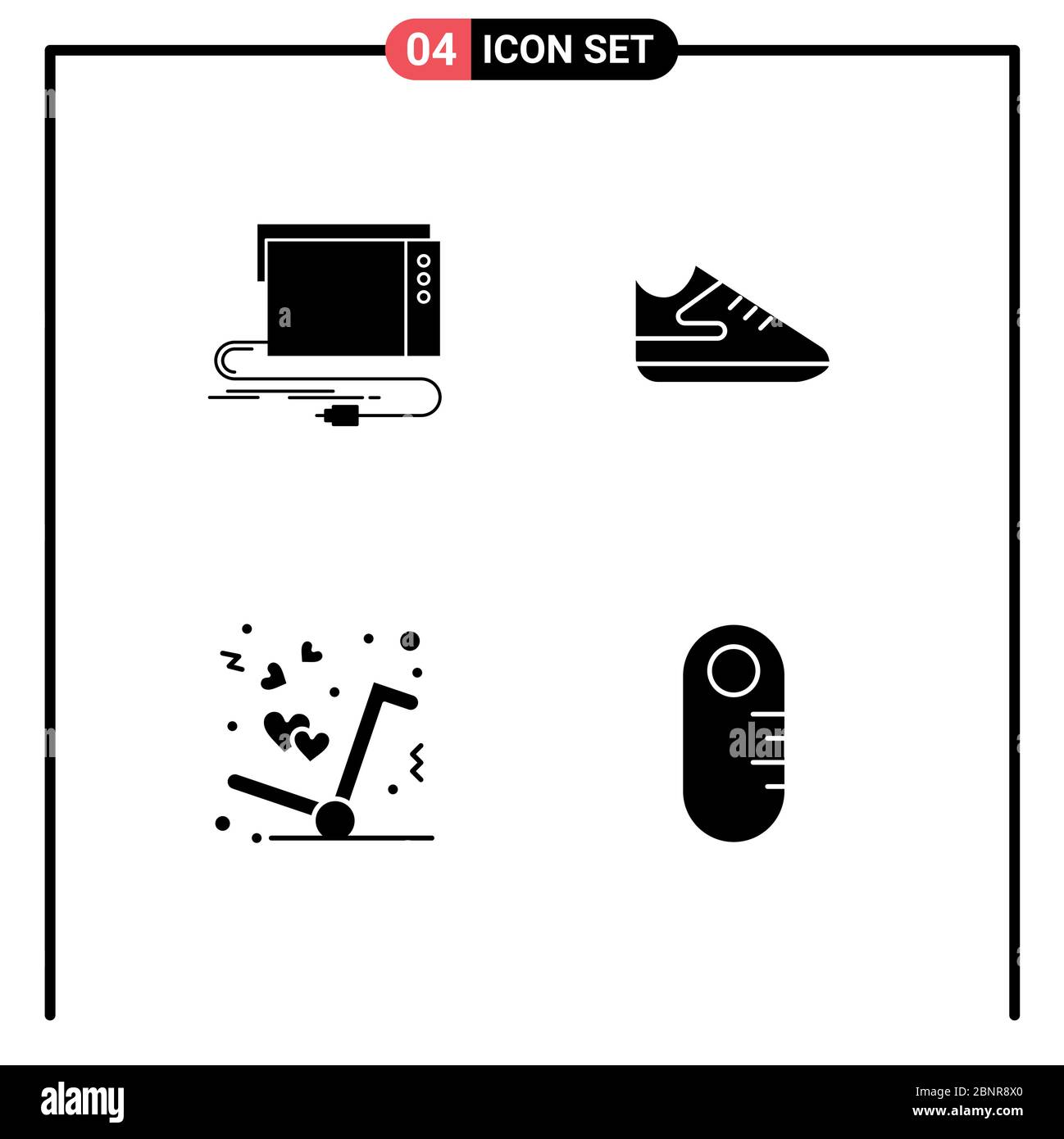 Universal Icon Symbols Group of 4 Modern Solid Glyphs of audio, get, interface, shoes, love Editable Vector Design Elements Stock Vector