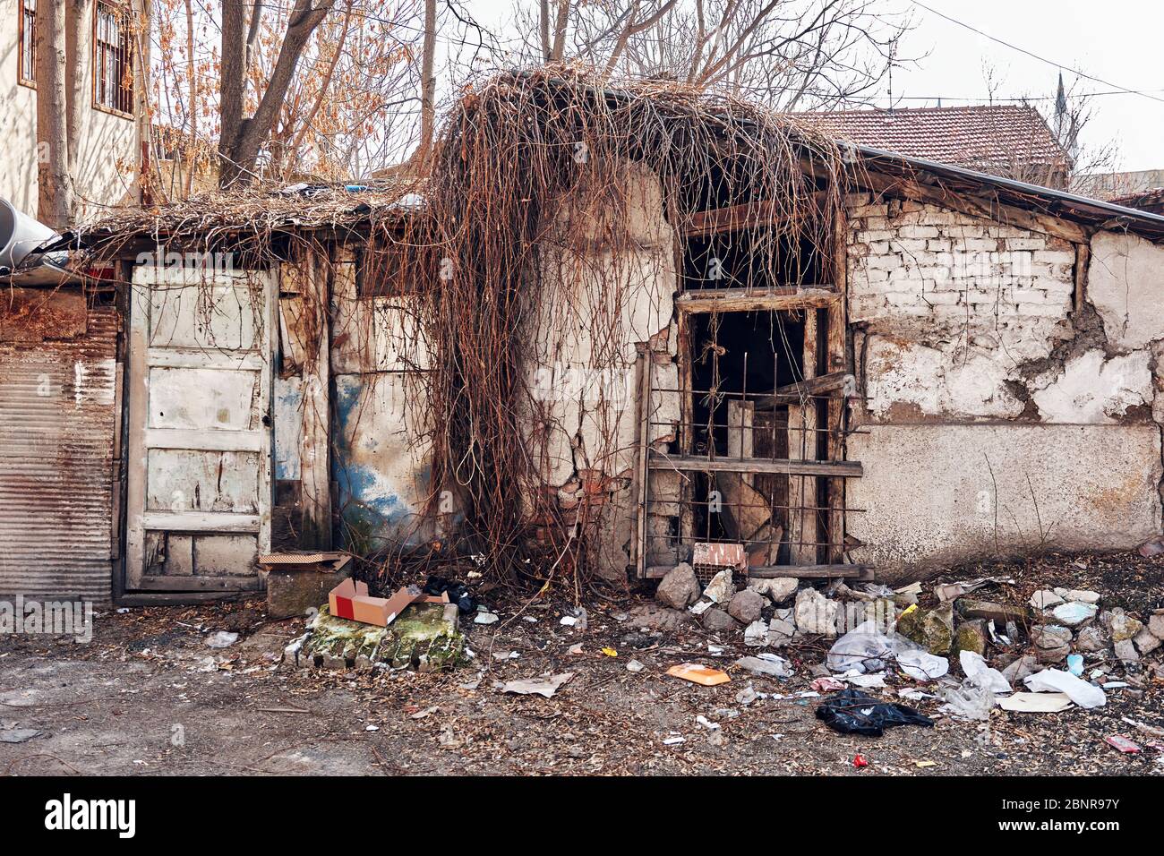 Exterior of an old abandoned shanty house or cottage Stock Photo