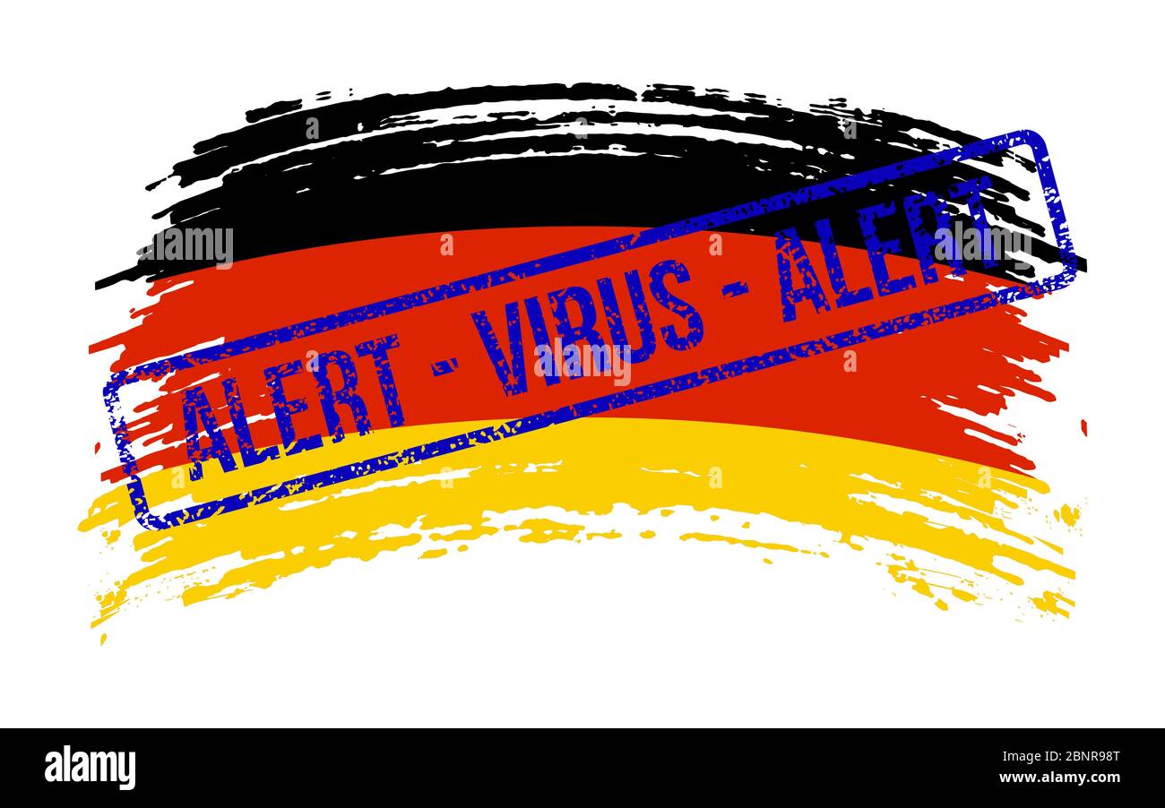 German torn flag with a stamp with the words alert virus, vector image Stock Vector