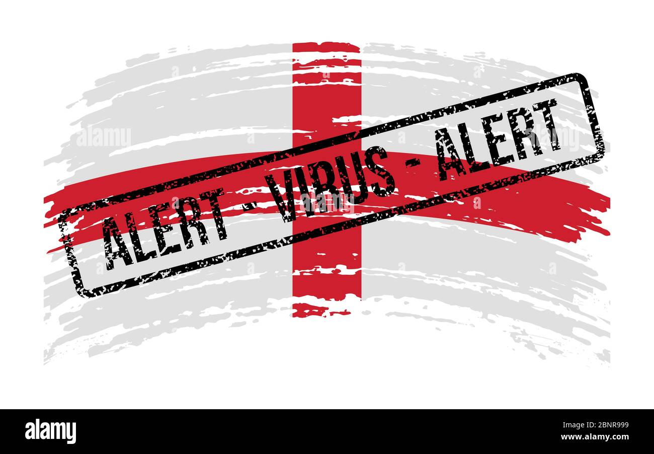English torn flag with a stamp with the words alert virus, vector image Stock Vector