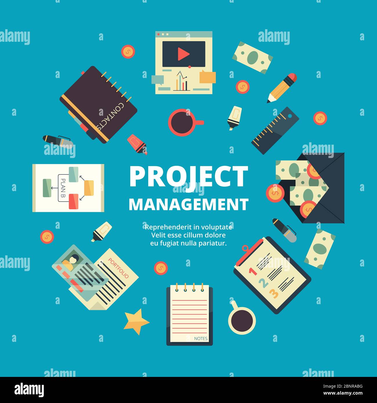 Project management background. Concept of office perfect team manage working  processes annual strategy vector flat pictures Stock Vector Image & Art -  Alamy