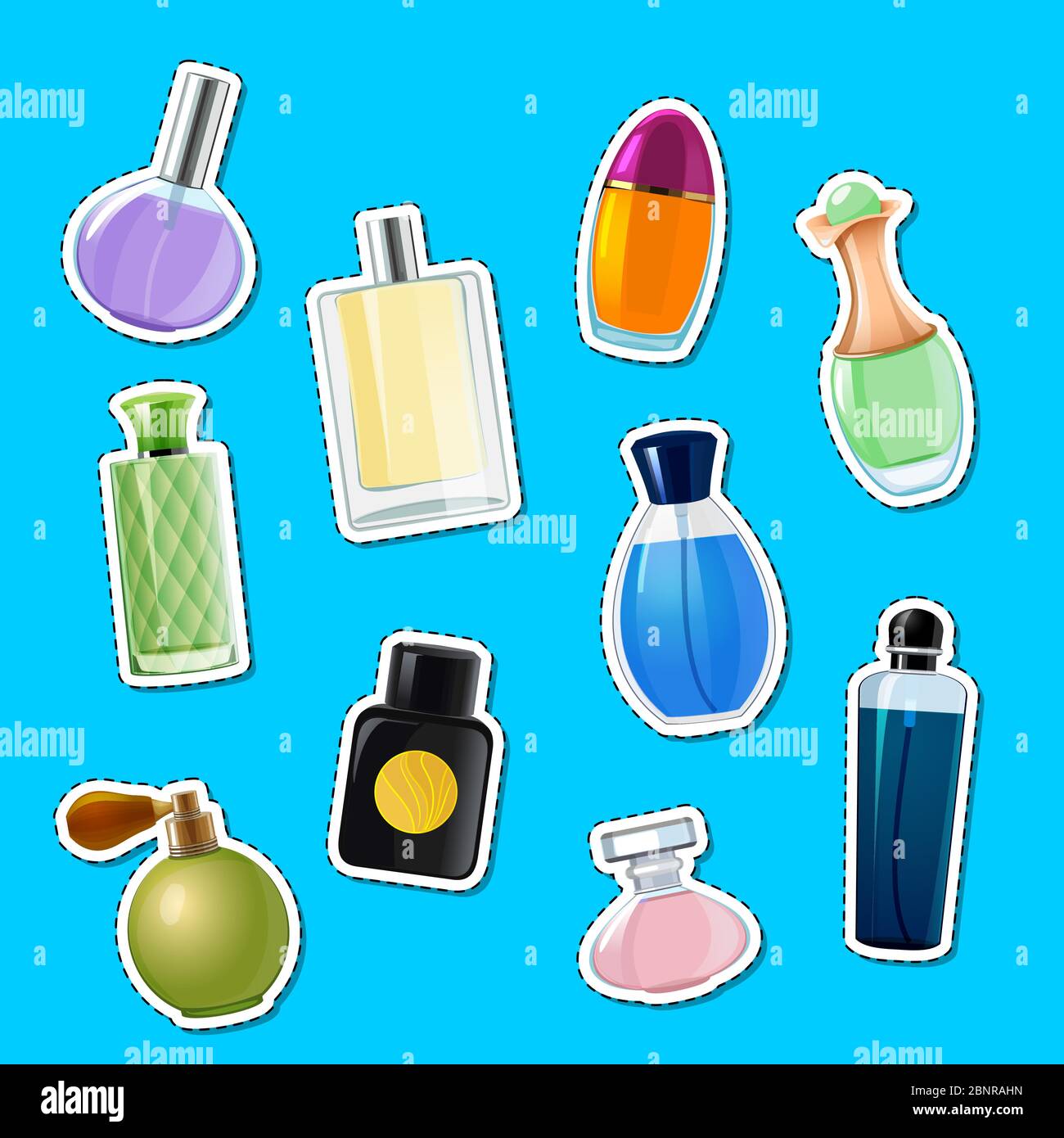 Vector perfume bottles stickers of set illustration Stock Vector