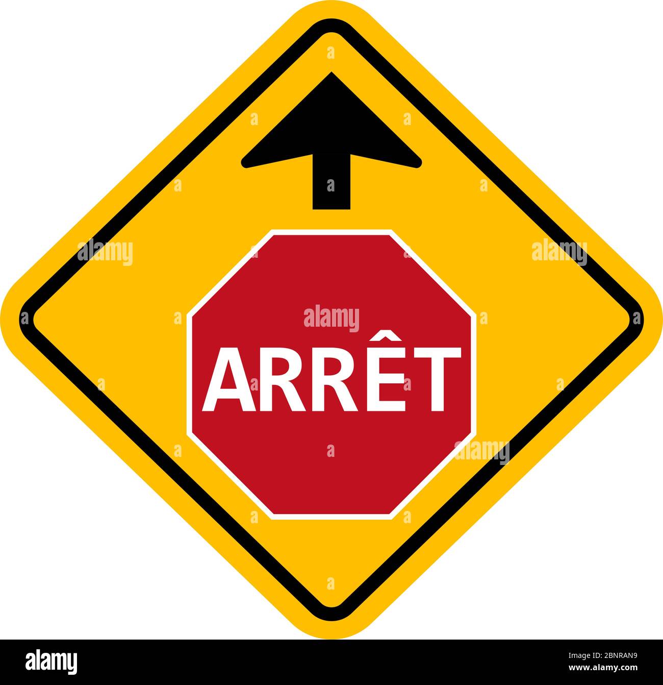 Stop sign warning and give way ahead traffic symbol. Yellow background. Stock Vector