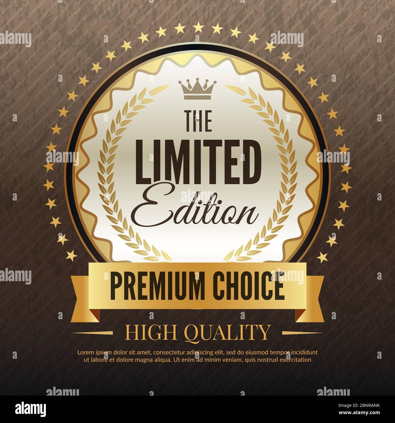 Premium golden poster. Luxury template of high quality service and choice placard vector template with place for your text Stock Vector