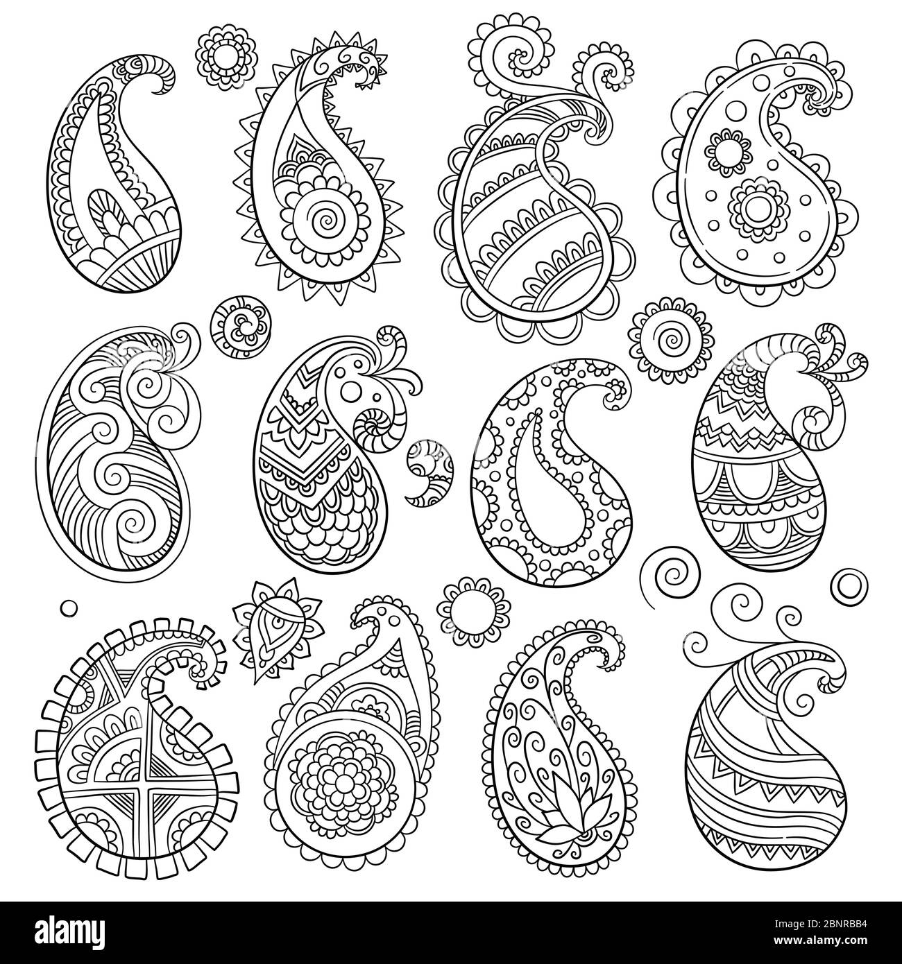 Simple paisley pattern. Traditional eastern culture decoration textile elements isolated on white background Stock Vector