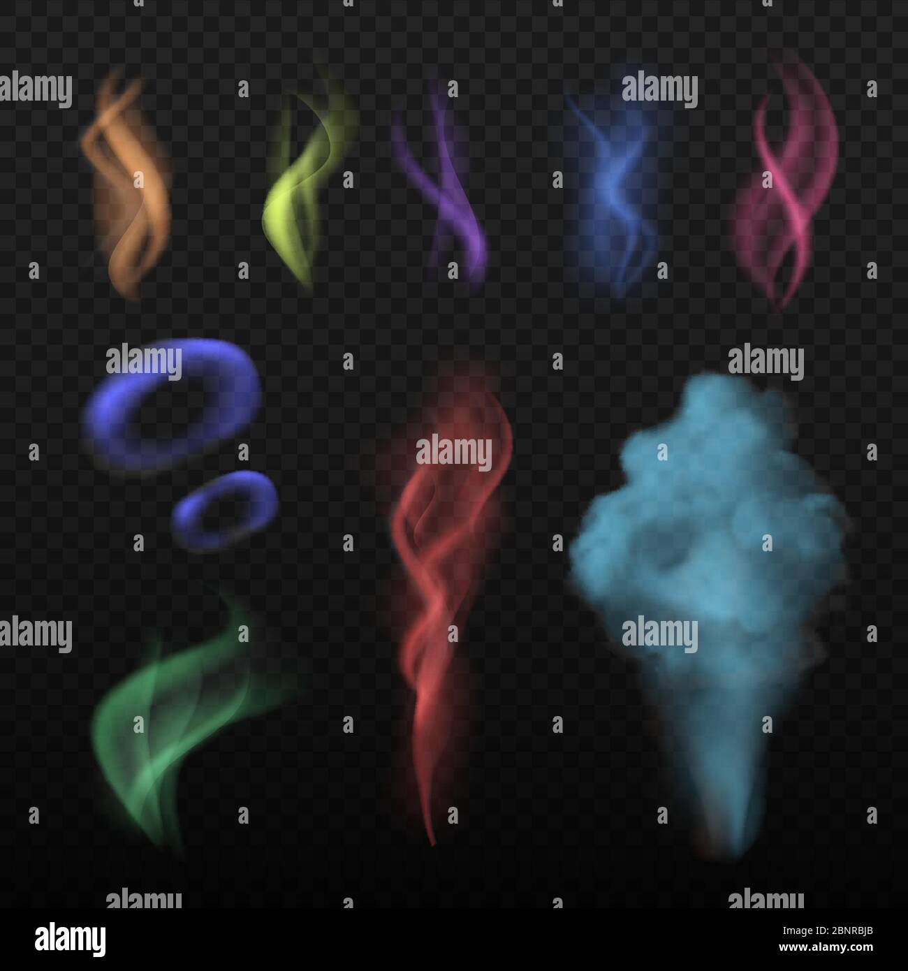 Colored smoke. Steam and smell spread buring haze colorful vector ...