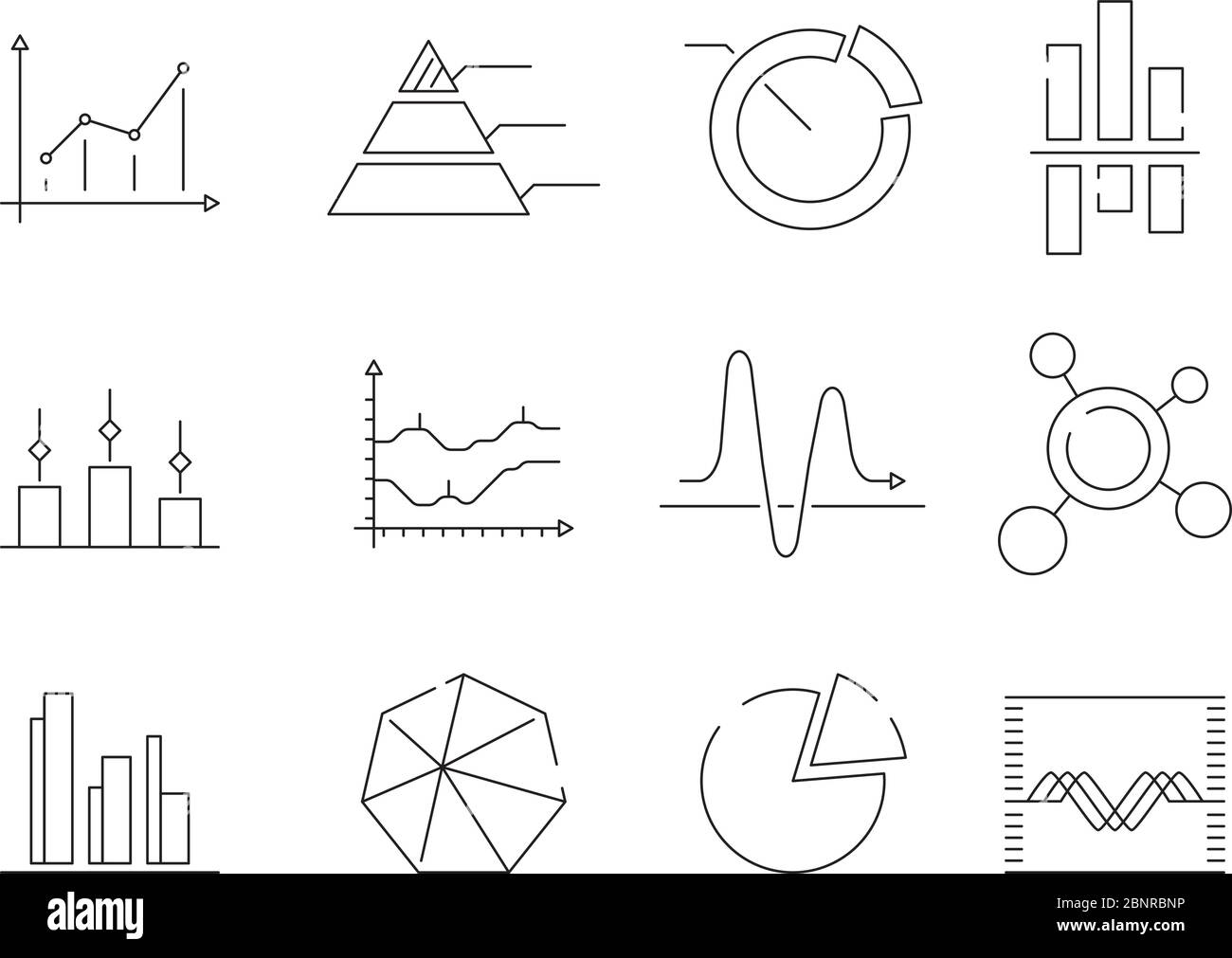 Graphs charts icons. Business statistics graphic outline vector symbols isolated Stock Vector