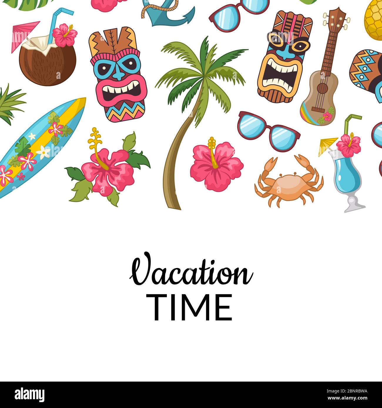 Vector cartoon summer travel elements background illustration Stock ...