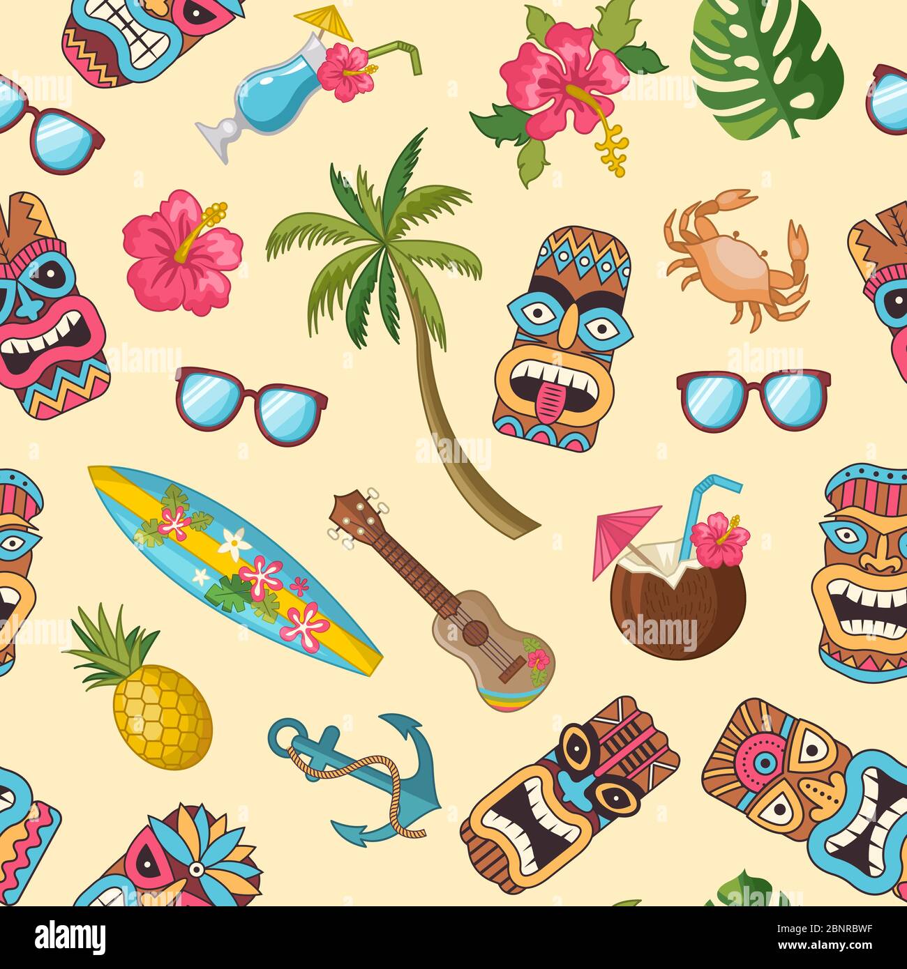 Vector cartoon summer travel elements pattern or background ...
