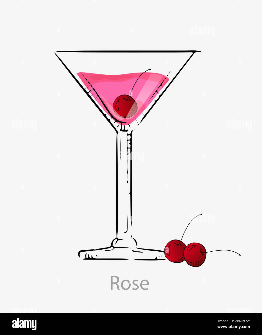 Cocktail rose. Red cocktail cherry long drink alcoholic dry vermouth cherry. Stock Vector