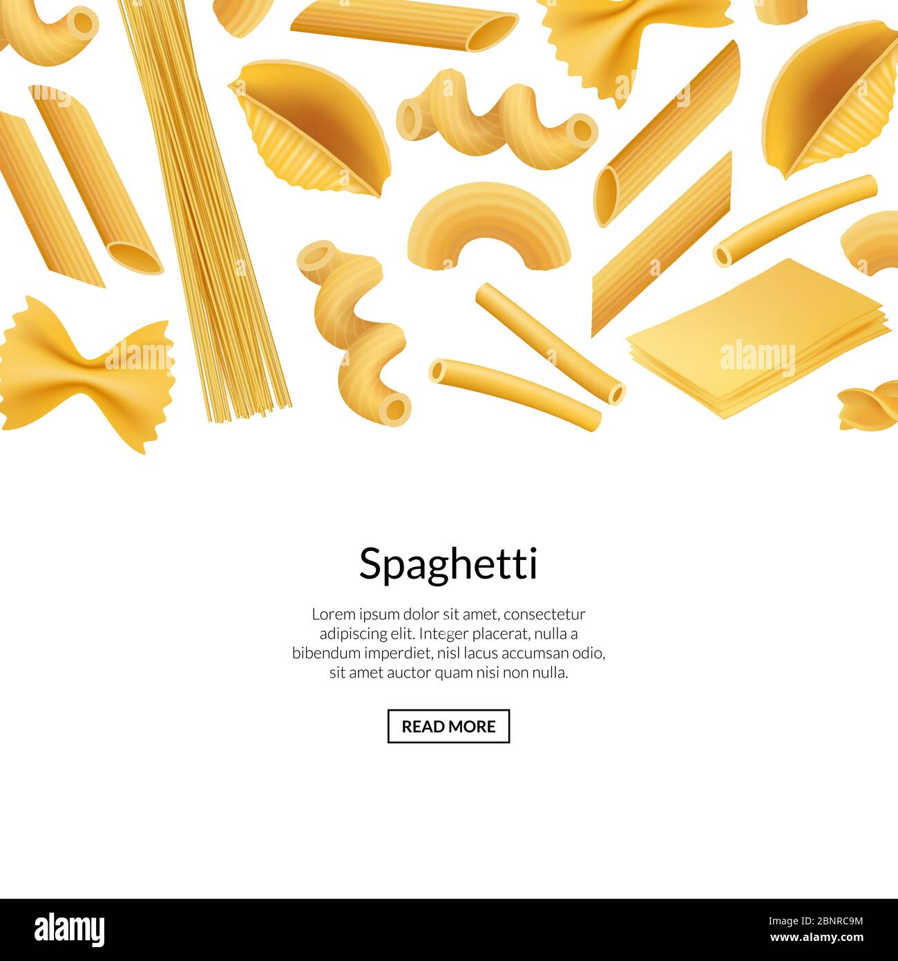 Vector realistic pasta types banner background illustration Stock Vector