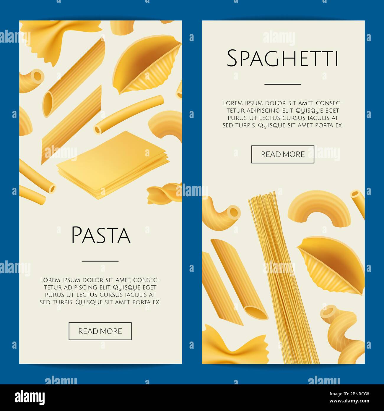 Vector realistic pasta types web banner illustration Stock Vector