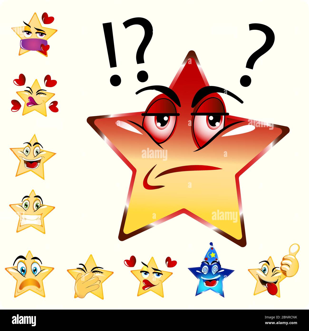 Illustration of Angry Star Emoji. Red Yellow combine color. Stock Vector Icon. Light Background. Stock Vector